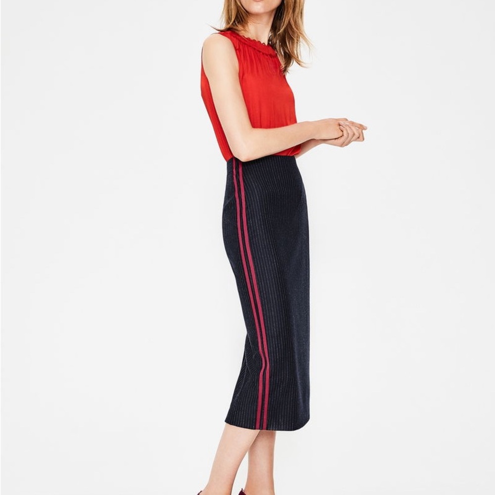 Boden Cresswell Pin Stripe  Skirt with Red Stripe